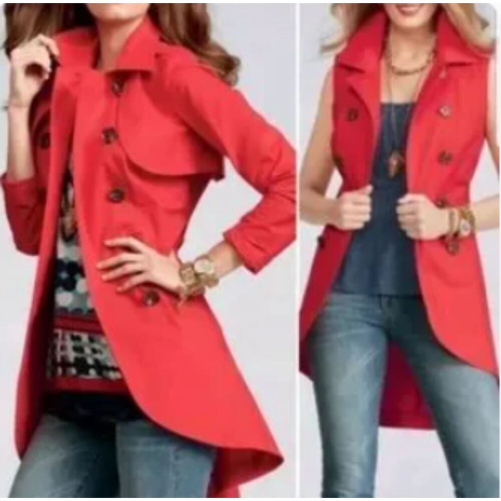 CAbi Vintage Convertible Trench Coast in Poppy Red 334 Size 12